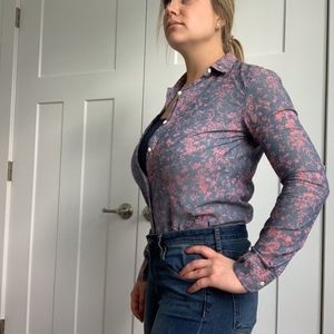 Gap Fitted Boyfriend Blouse Pink Floral